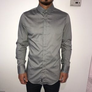 BIKKEMBERGS Grey Long Sleeve Dress Shirt Men